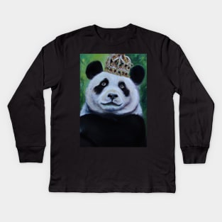 Panda with Crown Oil Painting Kids Long Sleeve T-Shirt